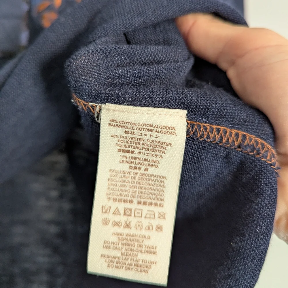 Free People Sundance Kid Embroidered Henley Long Sleeve Blue Rust XS